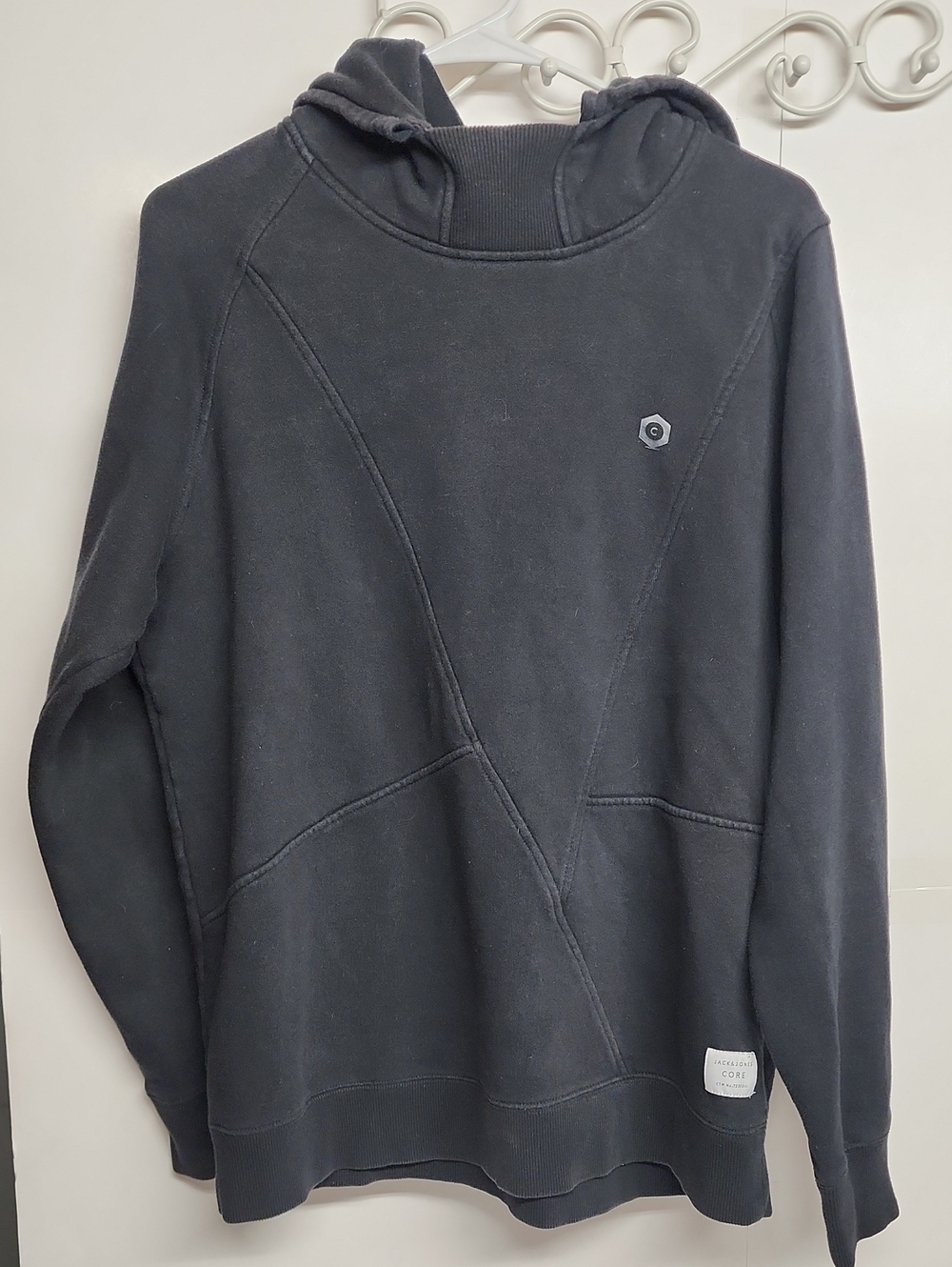 Jack & Jones Black Hooded Pullover Sweatshirt with Subtle Logo SZ XL MINIMALIST